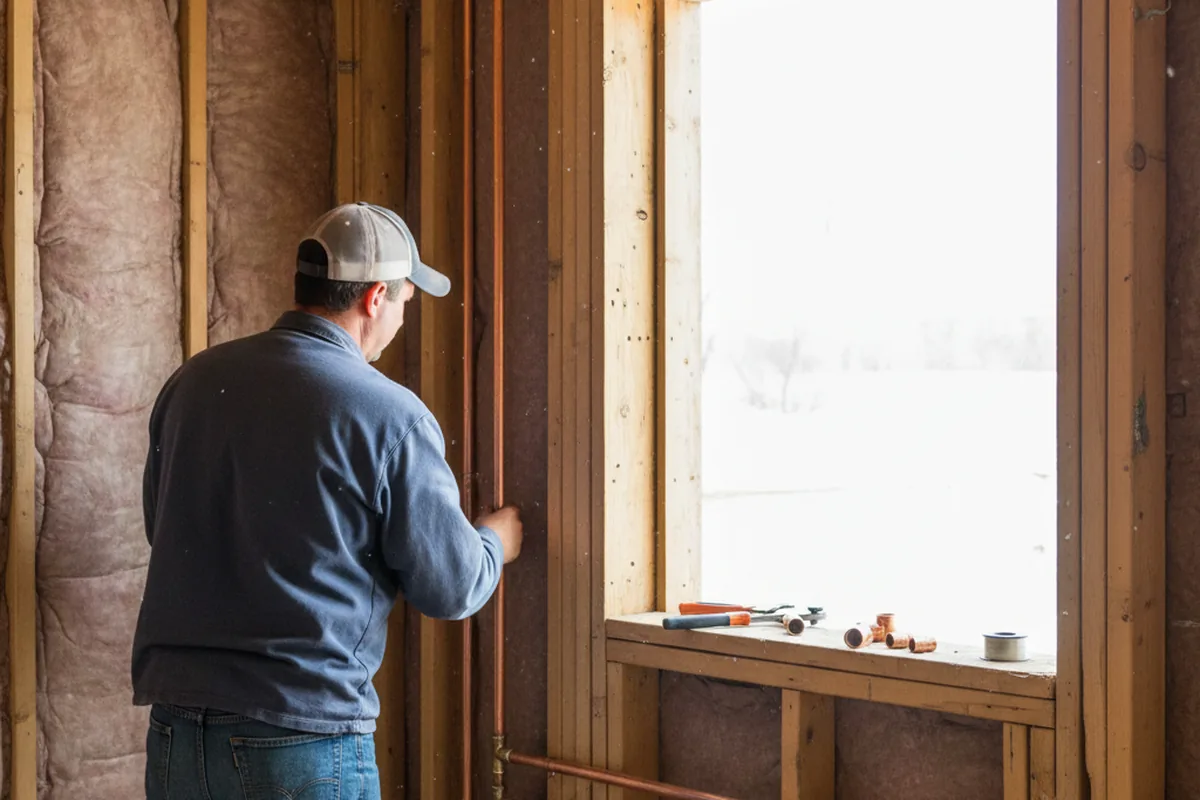 Licensed plumber running new copper supply lines in a Solomon home